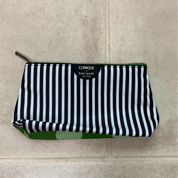 Clinique x Kate Spade Black White Stripe + Green Dots Makeup Bag - Picture 8 of 9